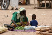 Prodejkyn na trhu s dobytkem ve mst Agadez. Niger.